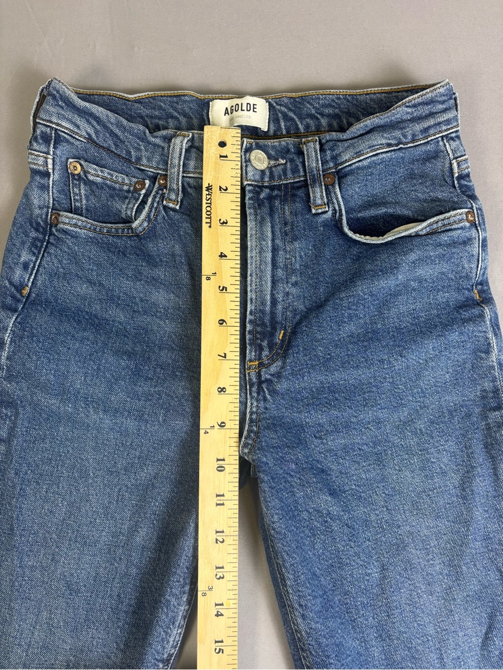 Agolde Women’s Straight-Leg Blue Denim Jeans Raw Hem Slit Ankle Size 25 - Picture 6 of 12
